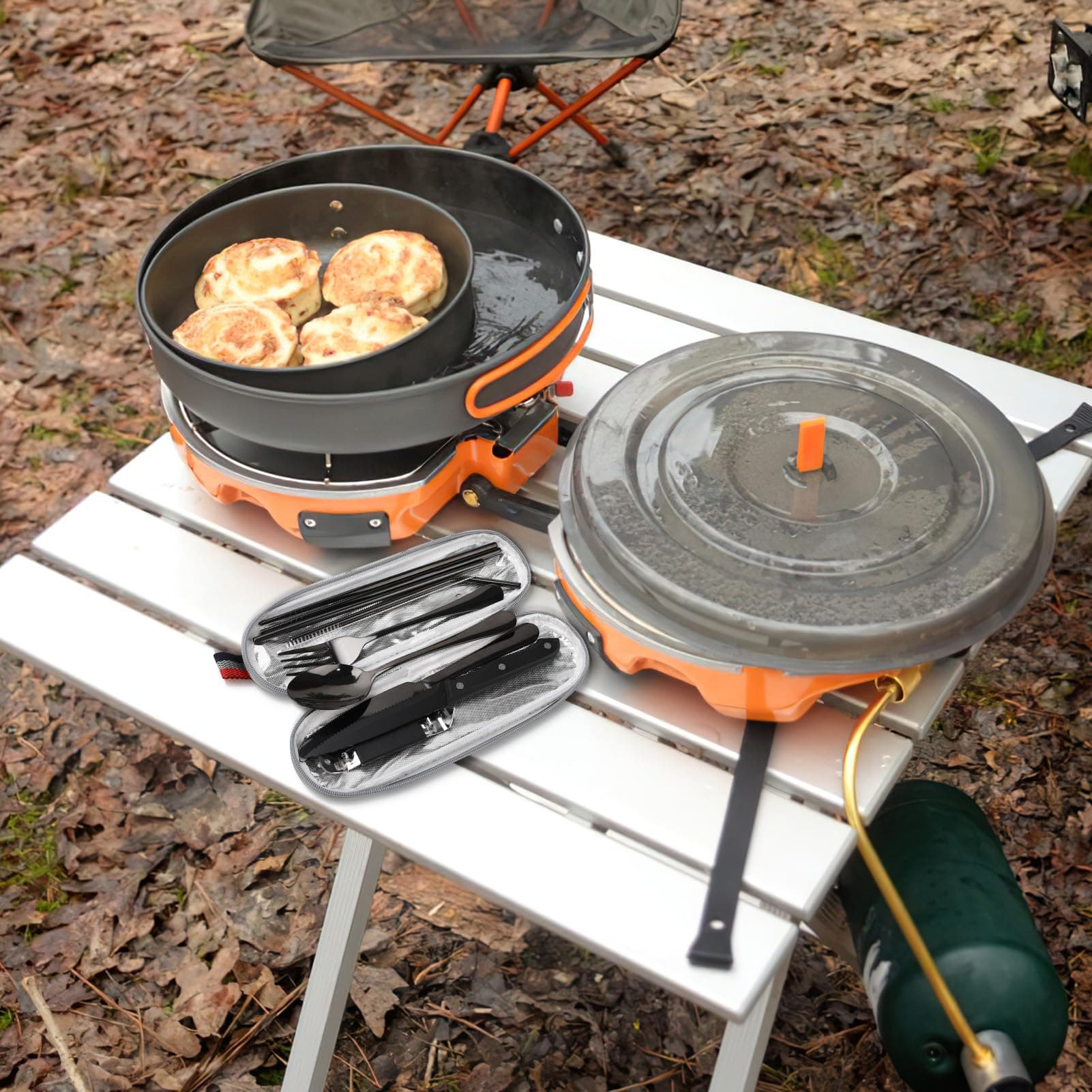 9-Piece Camping Cutlery Set in Black Stainless Steel with Felt Case - image 9