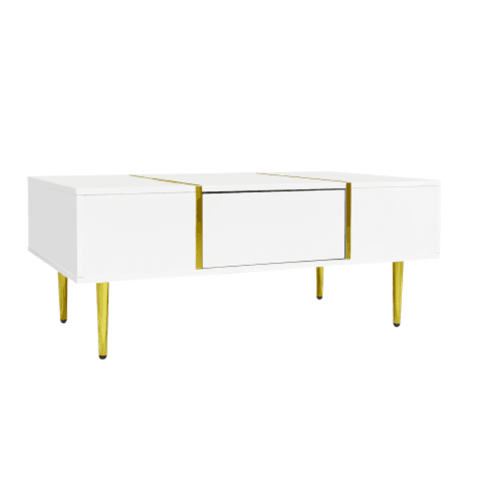 Modern High Gloss White Coffee Table with Gold Accents - image 22