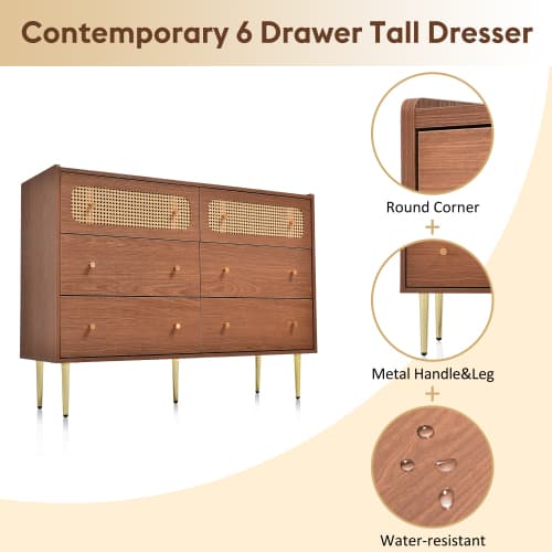 Vintage-Style Sideboard with 6 Rattan-Front Drawers - image 6