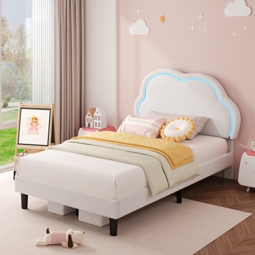 Discover the Cream Velvet Single Bed with LED Cloud Headboard - image 7