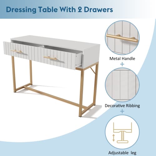 White Dressing Table with Ribbed Front & Gold Details - image 22