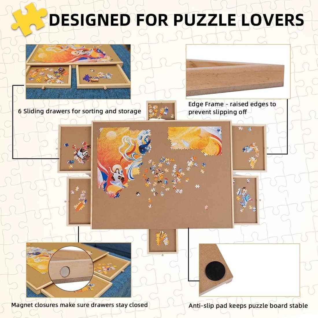 Premium Wooden Puzzle Board with 6 Sorting Drawers - image 9
