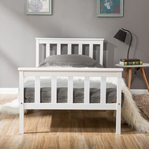 Solid Pine Wood Single Bed in Classic White - image 3