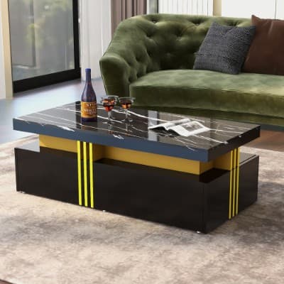 Modern White Coffee Table with Marble Effect Top and 2 Drawers - image 6