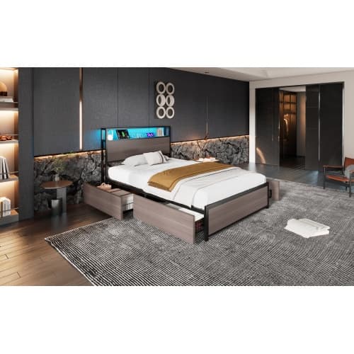 Modern Single Metal Bed with Storage, LED Lights & USB Charging Ports - image 4