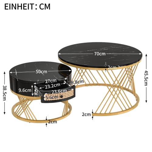Set of 2 Round Nesting Coffee Tables with Gold Legs & Storage - image 16