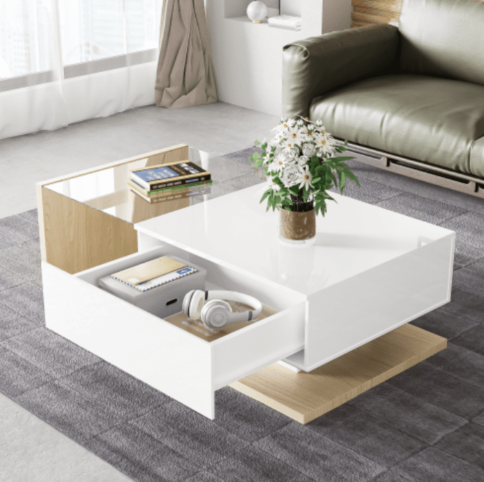 Modern Coffee Table with LED Lights, White High Gloss & Wood Finish - image 15