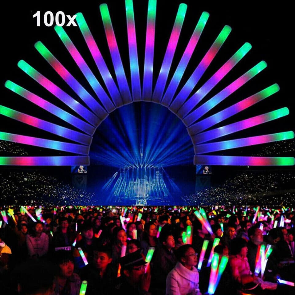 Transform Your Event with 100 Multi-Coloured LED Foam Batons - Muti