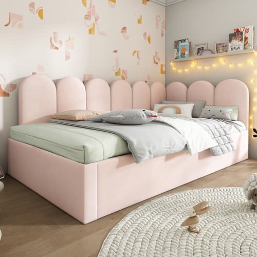 Upholstered Daybed in Pink Velvet with Pull-Out Guest Bed - image 9
