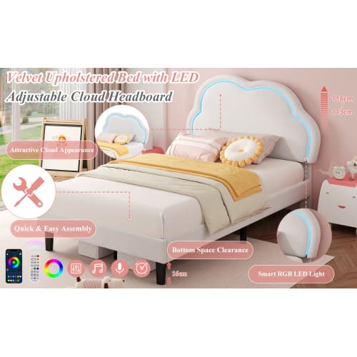 Discover the Cream Velvet Single Bed with LED Cloud Headboard - image 10