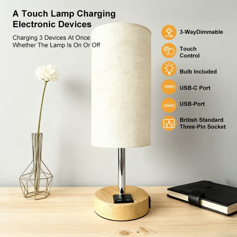 Effortless Lighting: 3-Way Dimmable Bedside Lamp with USB - image 1