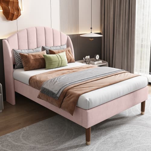 Upholstered Single Bed in Pink Velvet (3ft / 90x190cm) - image 13
