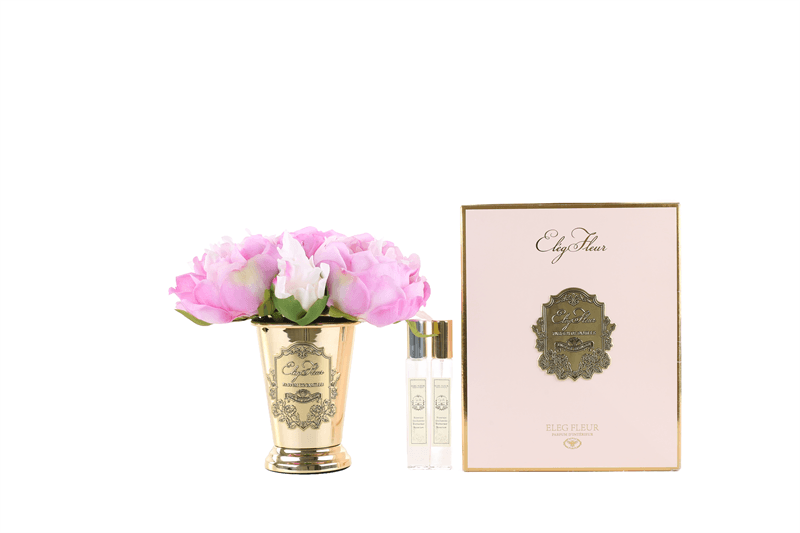 Everlasting Peony Elegance in a Gold-Plated Cone Vase