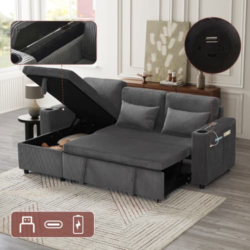 Transform Your Space with this Grey Corduroy Corner Sofa Bed - image 9