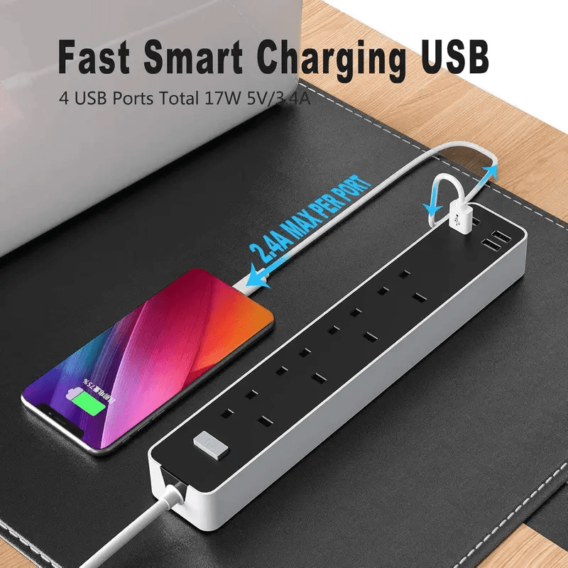4-Gang Extension Lead with USB Fast Charging for Desk and Bedside - image 13