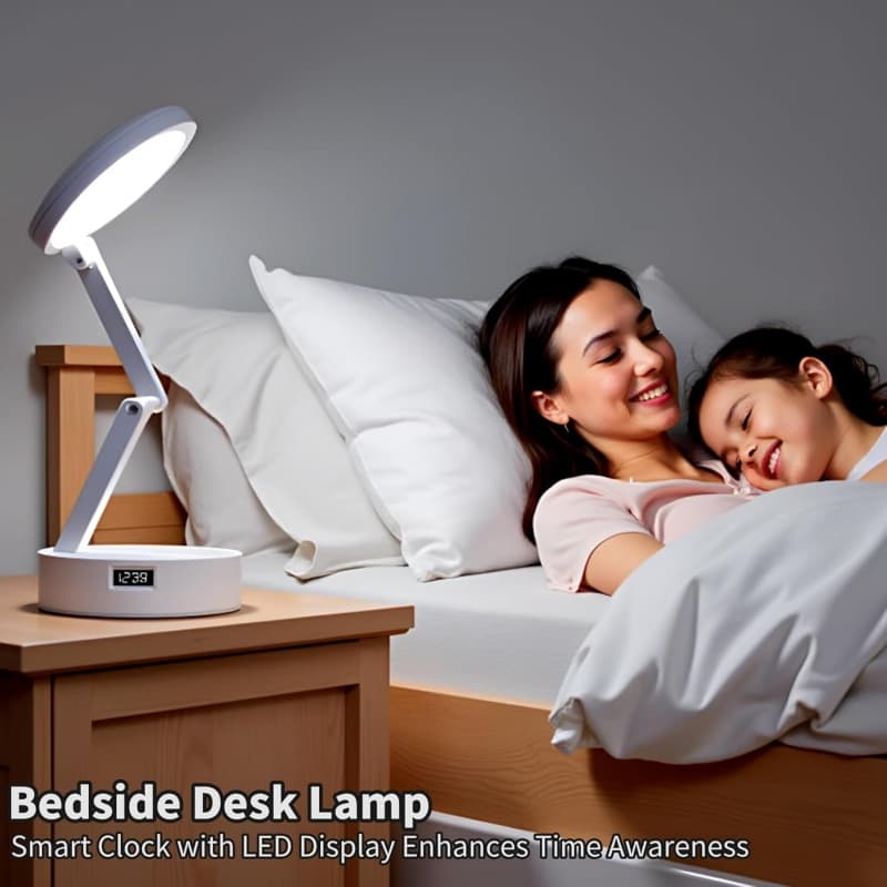 Rechargeable Foldable Desk Lamp with Built-In LED Clock - image 1