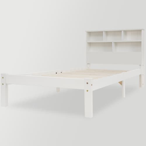 White Wooden Single Bed Frame with Storage Drawer & Shelves - image 2