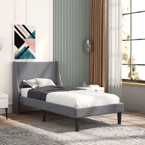 Upholstered Single 3FT Bed Frame in Soft Grey Linen - Grey