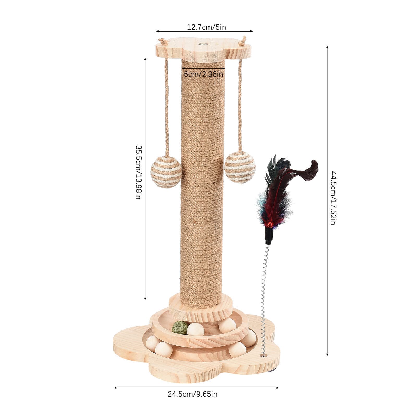Wooden Cat Activity Centre with Scratching Post and Ball Track - image 10