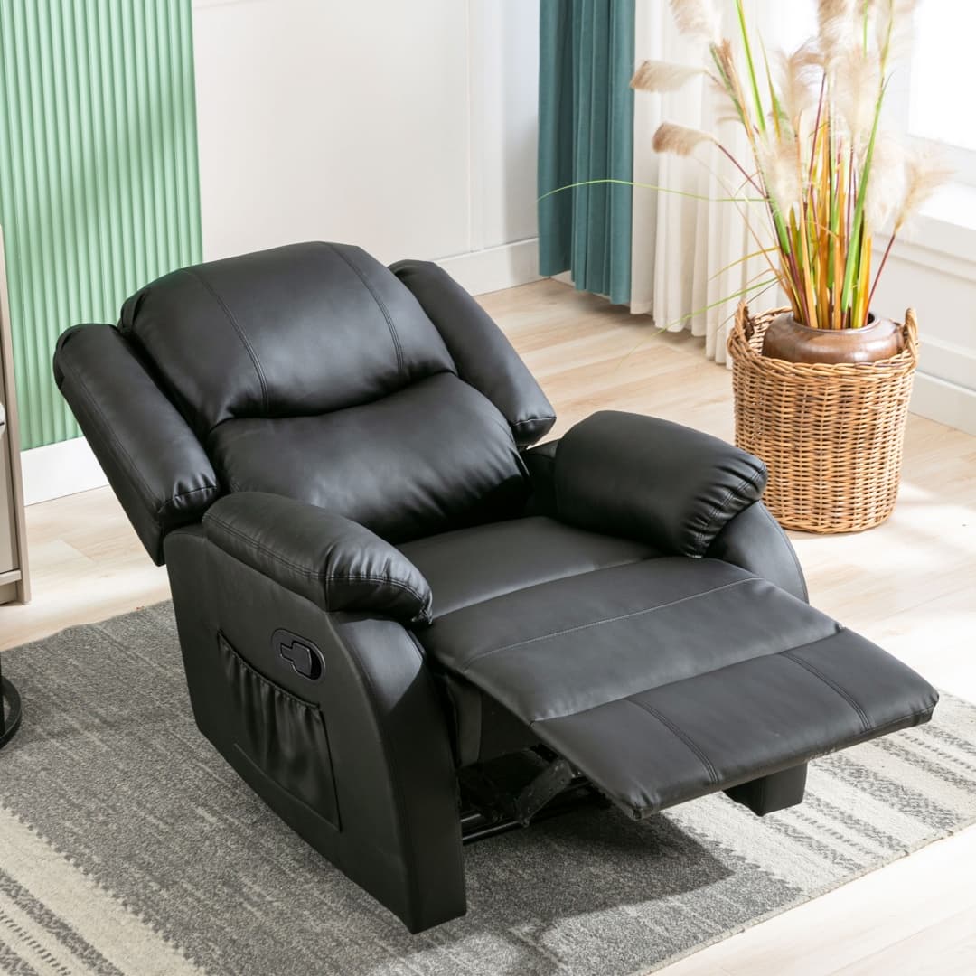 Adjustable Recliner Armchair in Black PU Leather - image 24