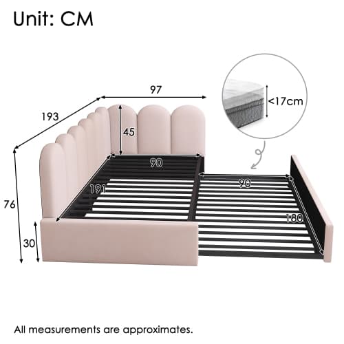 Upholstered Daybed in Pink Velvet with Pull-Out Guest Bed - image 8