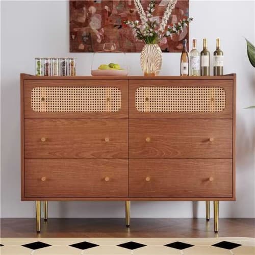 Vintage-Style Sideboard with 6 Rattan-Front Drawers - image 26