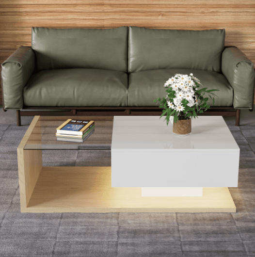 Modern Coffee Table with LED Lights, White High Gloss & Wood Finish - image 14