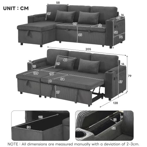 Transform Your Space with this Grey Corduroy Corner Sofa Bed - image 45