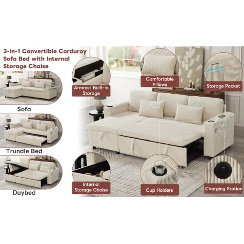 Transform Your Space with this Grey Corduroy Corner Sofa Bed - image 48