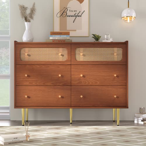 Vintage-Style Sideboard with 6 Rattan-Front Drawers - image 8