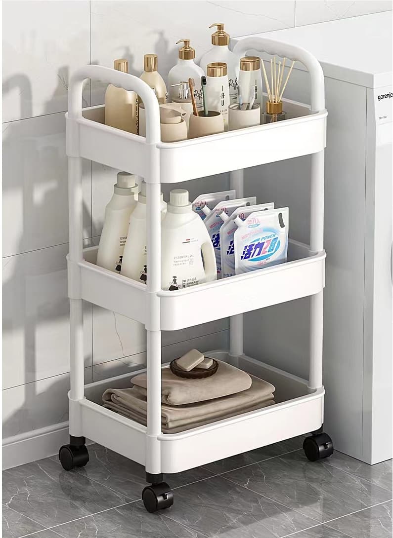 Three-Tier Rolling Storage Trolley in White Plastic - image 1