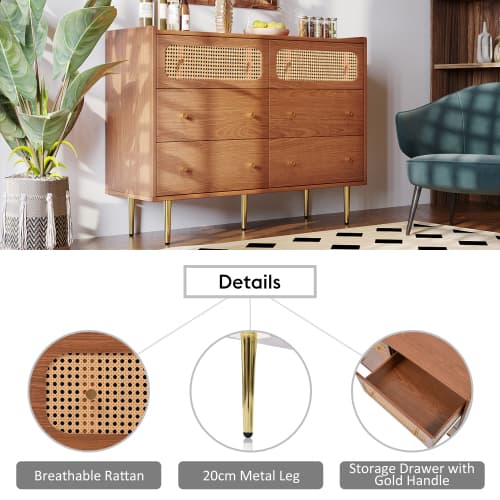 Vintage-Style Sideboard with 6 Rattan-Front Drawers - image 7