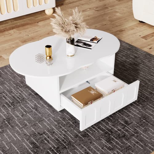 Cloud Coffee Table in White with Integrated Drawer and Shelf - image 2