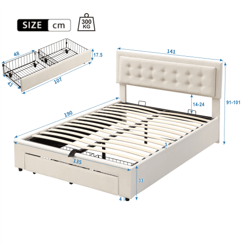 Elegant Cream Velvet Double Bed with Smart Under-Bed Storage - image 2