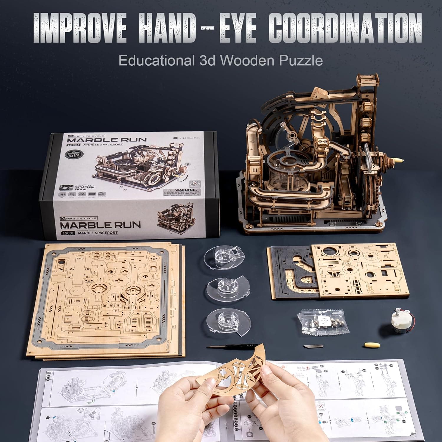 Mechanical Wooden 3D Marble Run: 'Spaceport' Model Kit - image 4