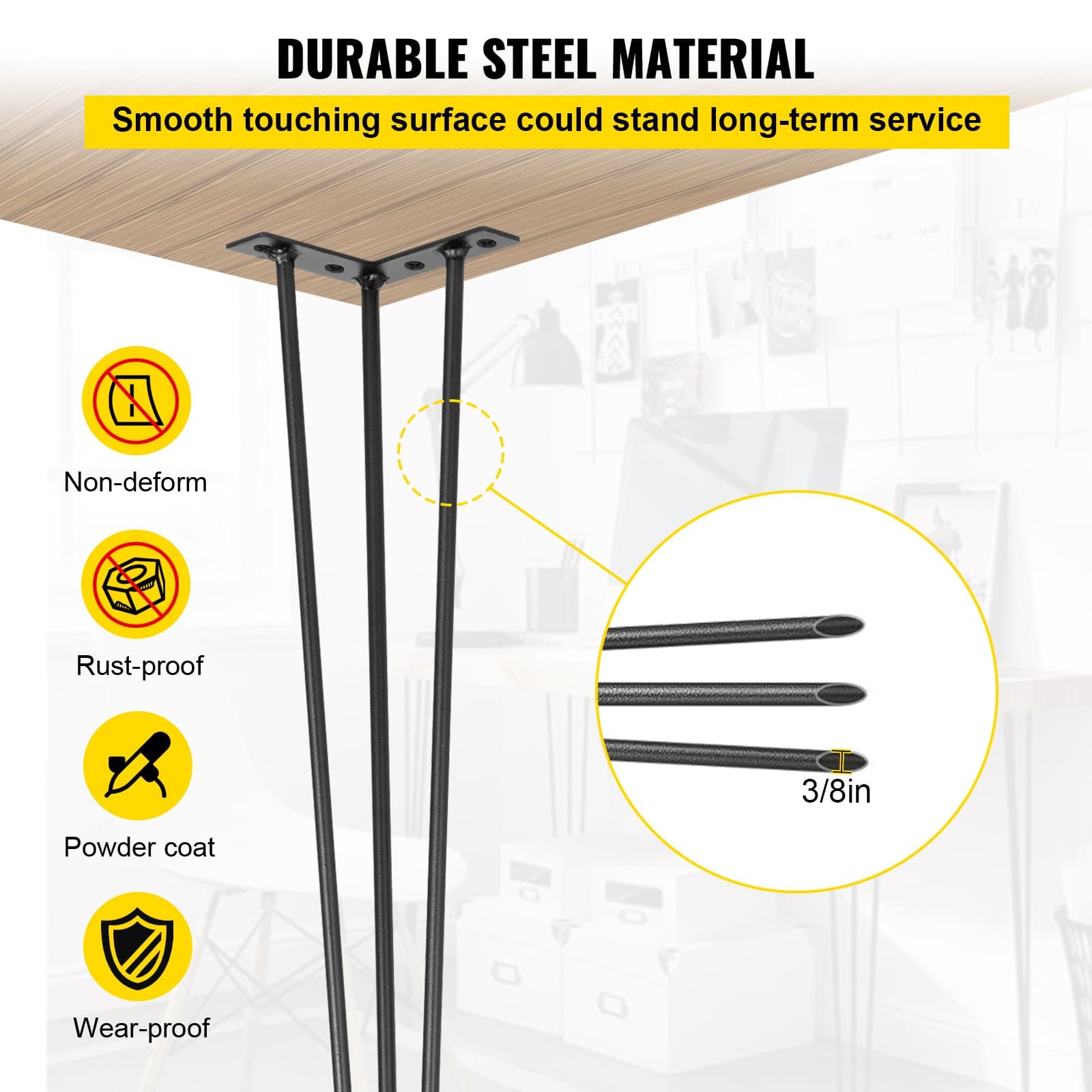 Set of 4 Heavy-Duty Steel Hairpin Table Legs (70cm) - image 4