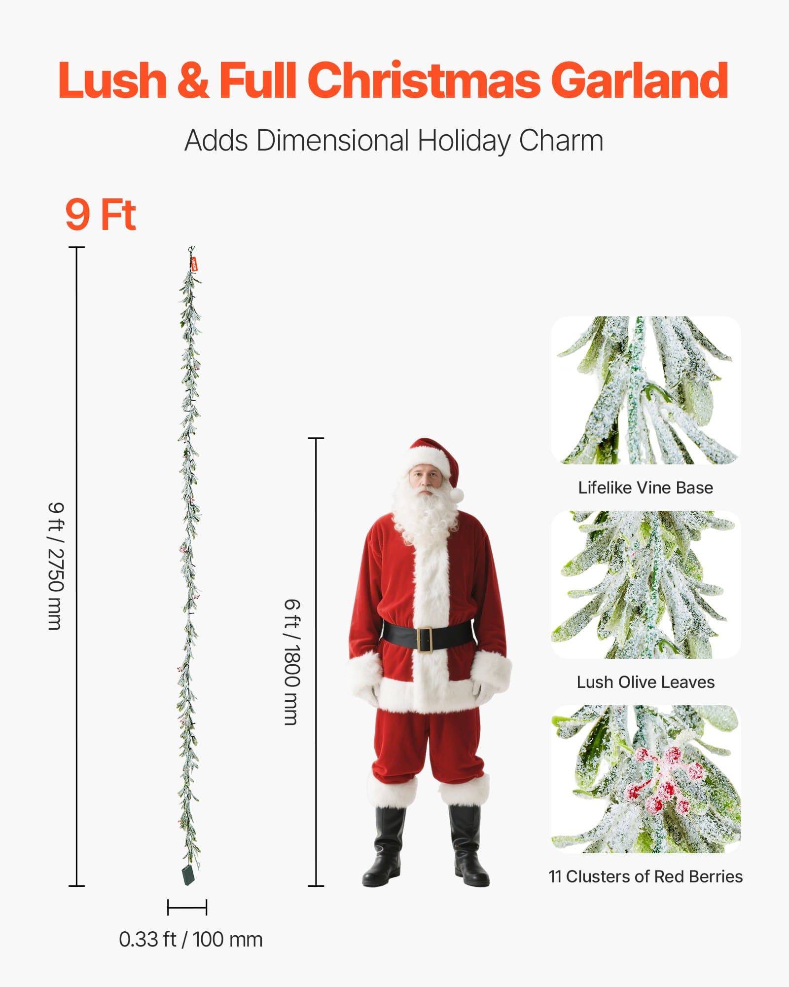 Pre-Lit 9ft Christmas Garland with Olive Leaves & Red Berries - image 10