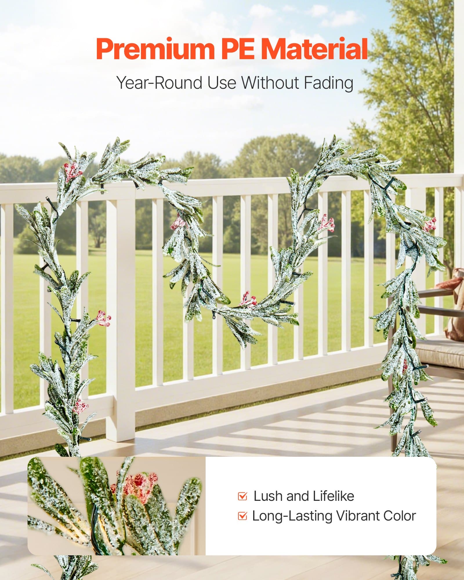 Pre-Lit 9ft Christmas Garland with Olive Leaves & Red Berries - image 11