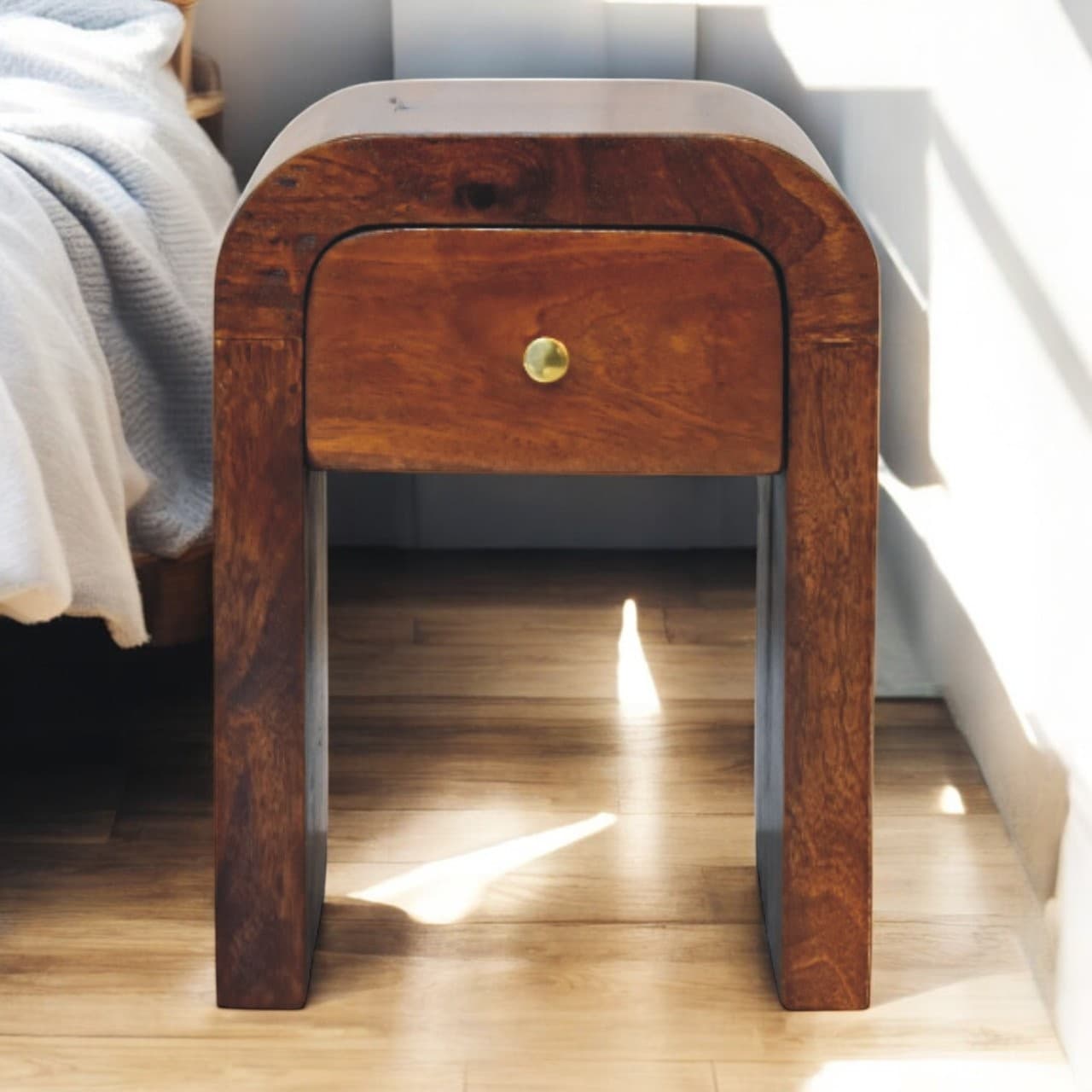 Handcrafted Solid Mango Wood Nightstand in Chestnut