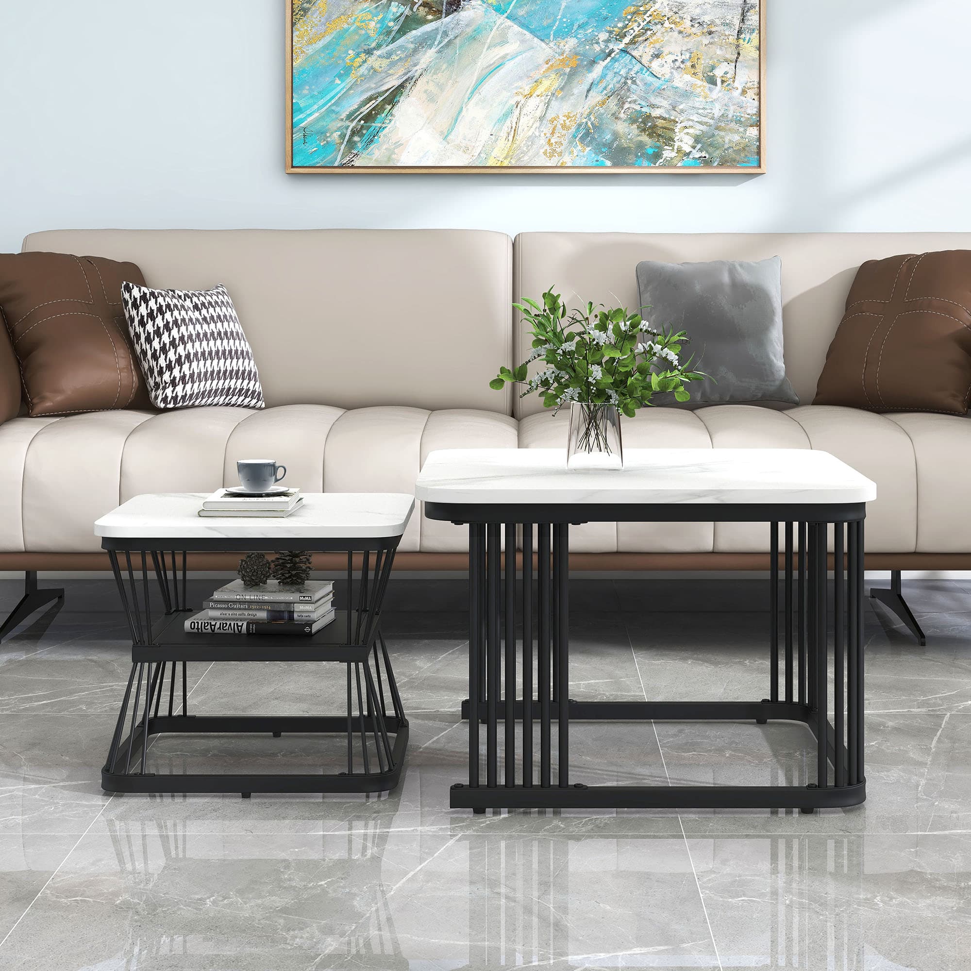 Effortless Style: Square Marble Effect Nesting Coffee Tables - image 3