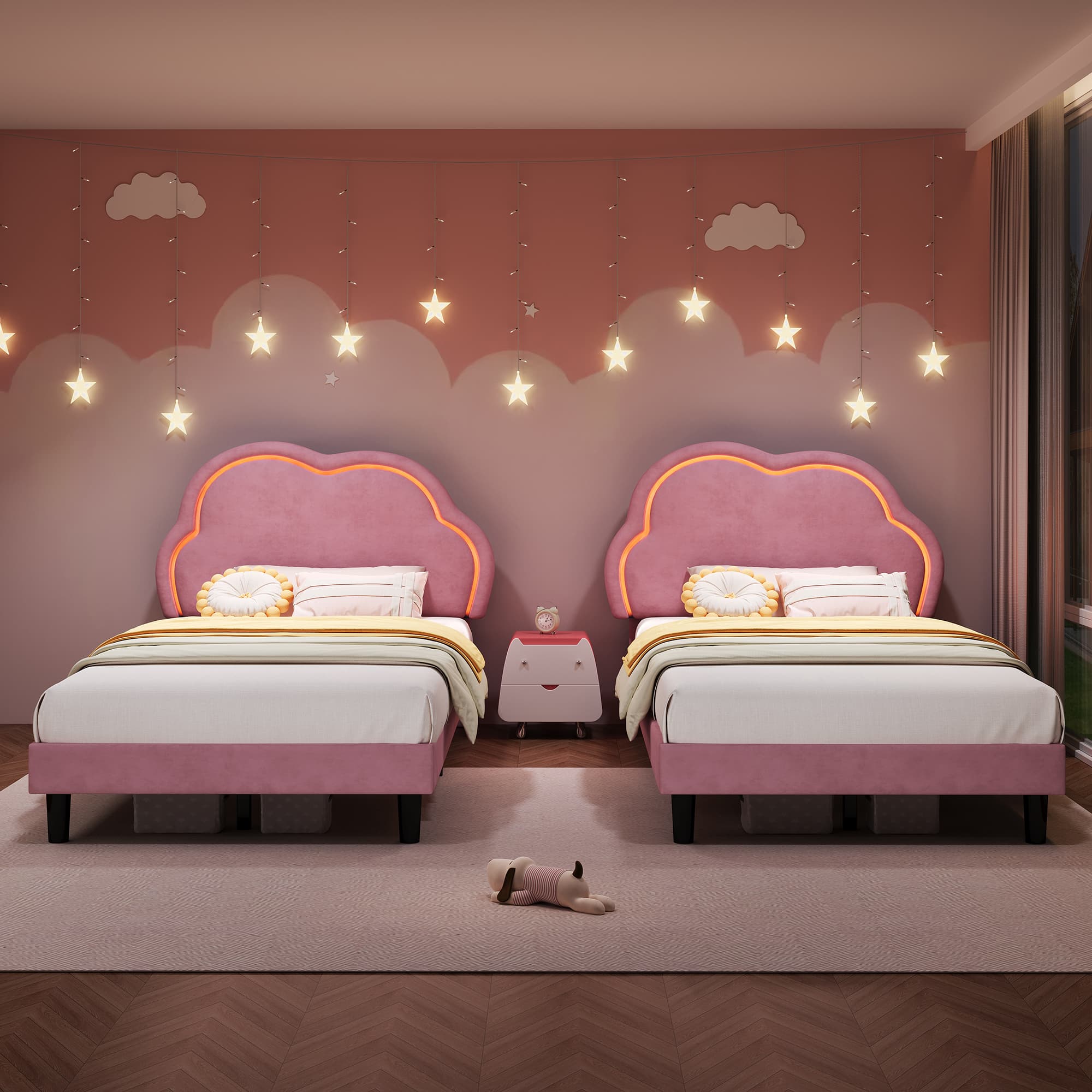 Transform Their Room with the Pink Velvet LED Cloud Bed - image 1