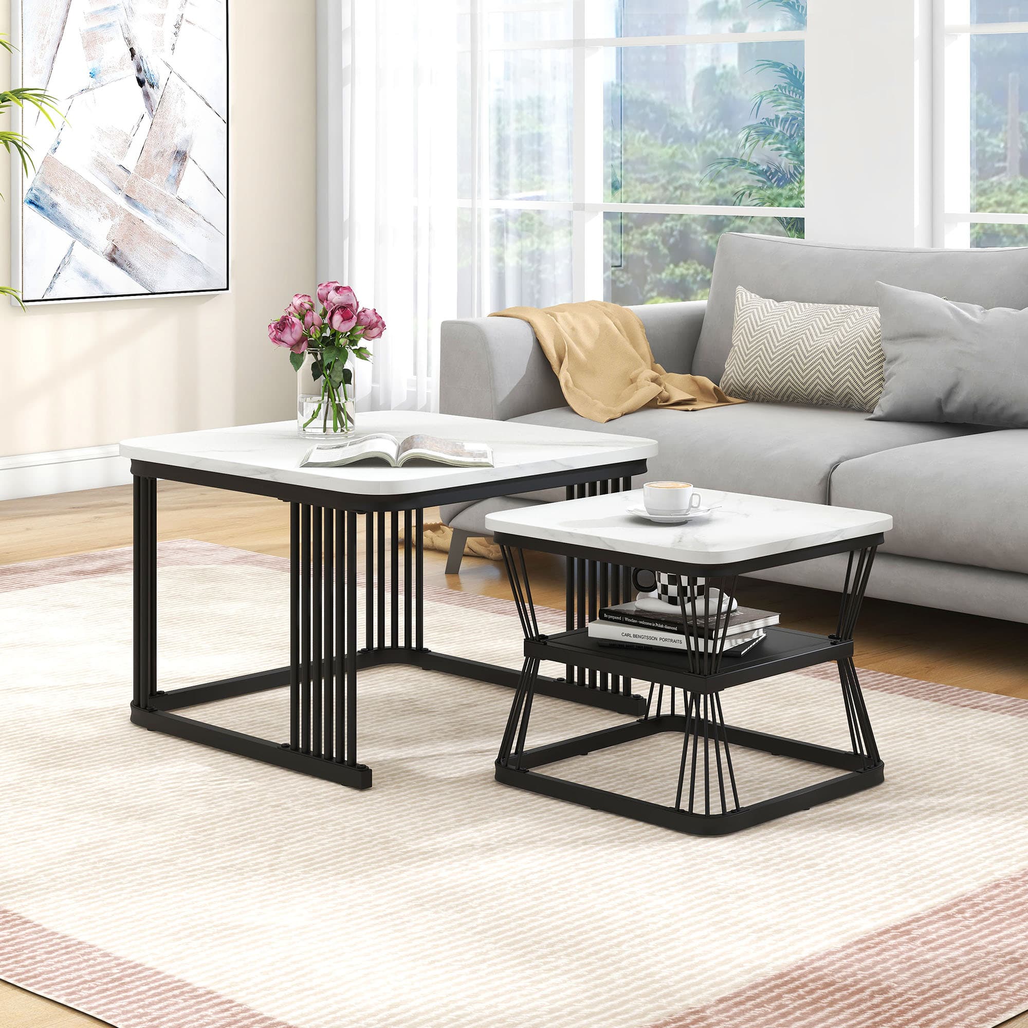 Effortless Style: Square Marble Effect Nesting Coffee Tables - image 4