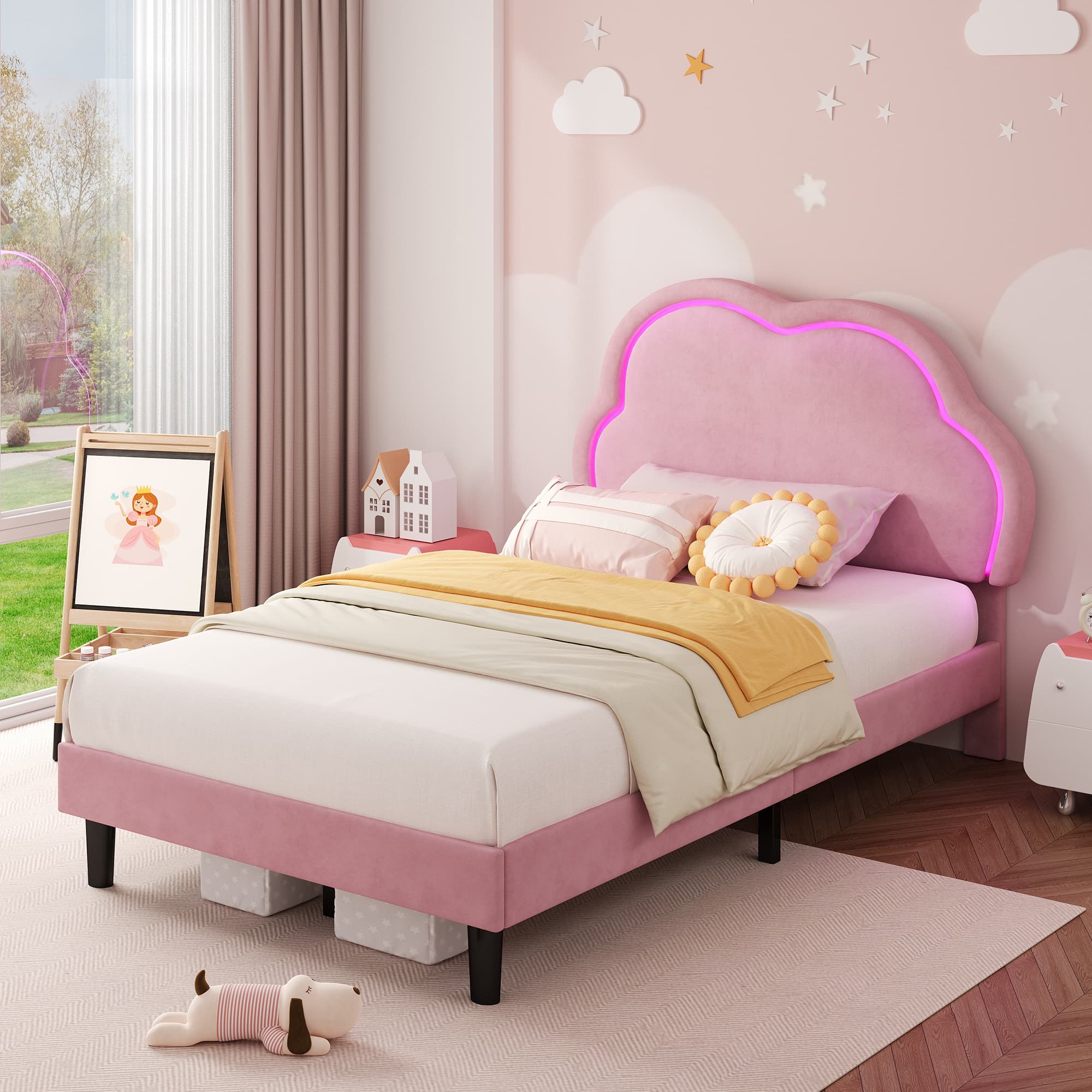 Transform Their Room with the Pink Velvet LED Cloud Bed - image 2