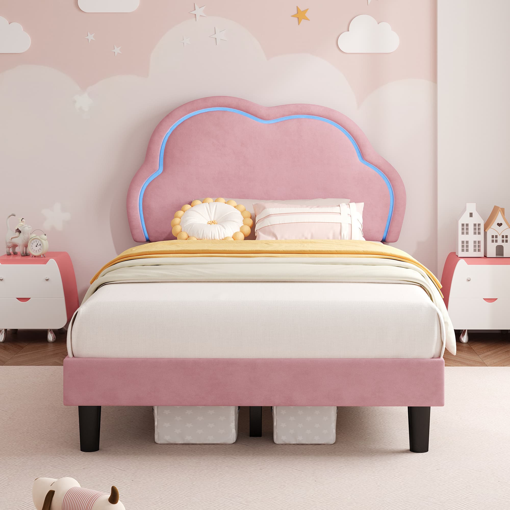 Transform Their Room with the Pink Velvet LED Cloud Bed - image 3