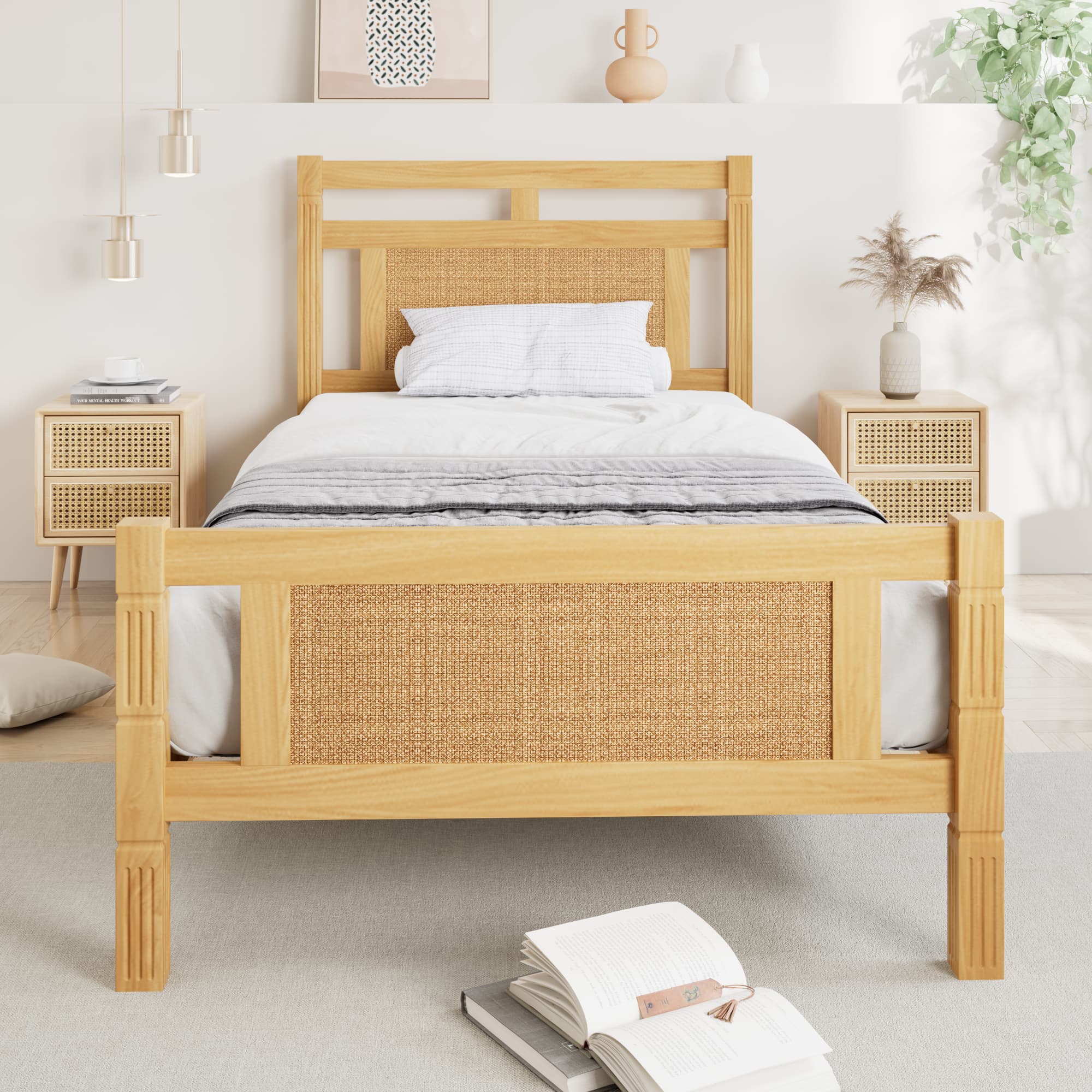 Natural Wood & Rattan Single Bed for a Serene Bedroom - image 5