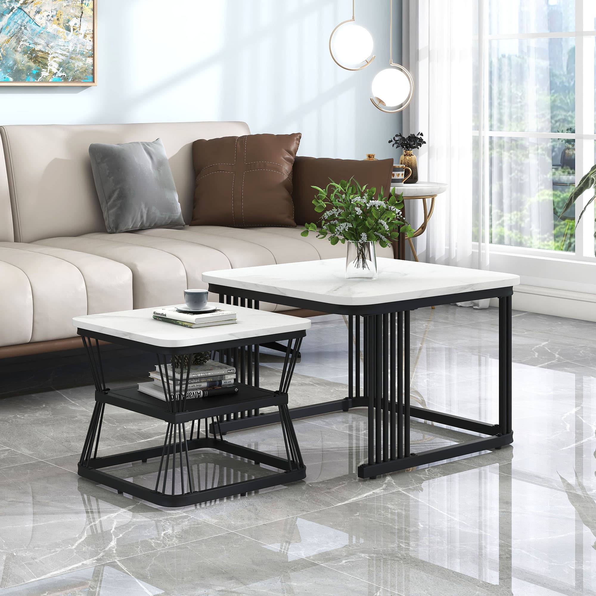 Effortless Style: Square Marble Effect Nesting Coffee Tables - image 1