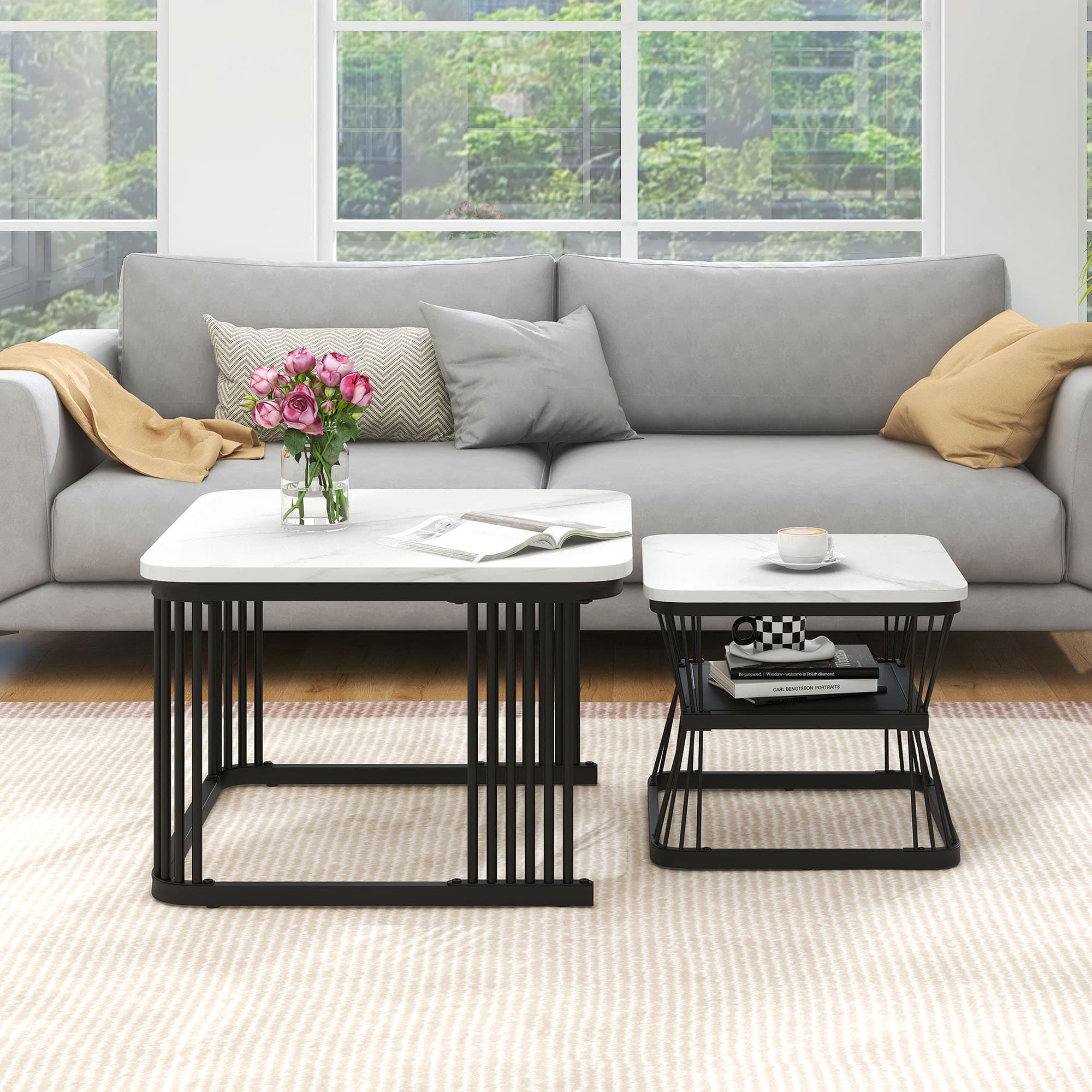 Effortless Style: Square Marble Effect Nesting Coffee Tables - image 2