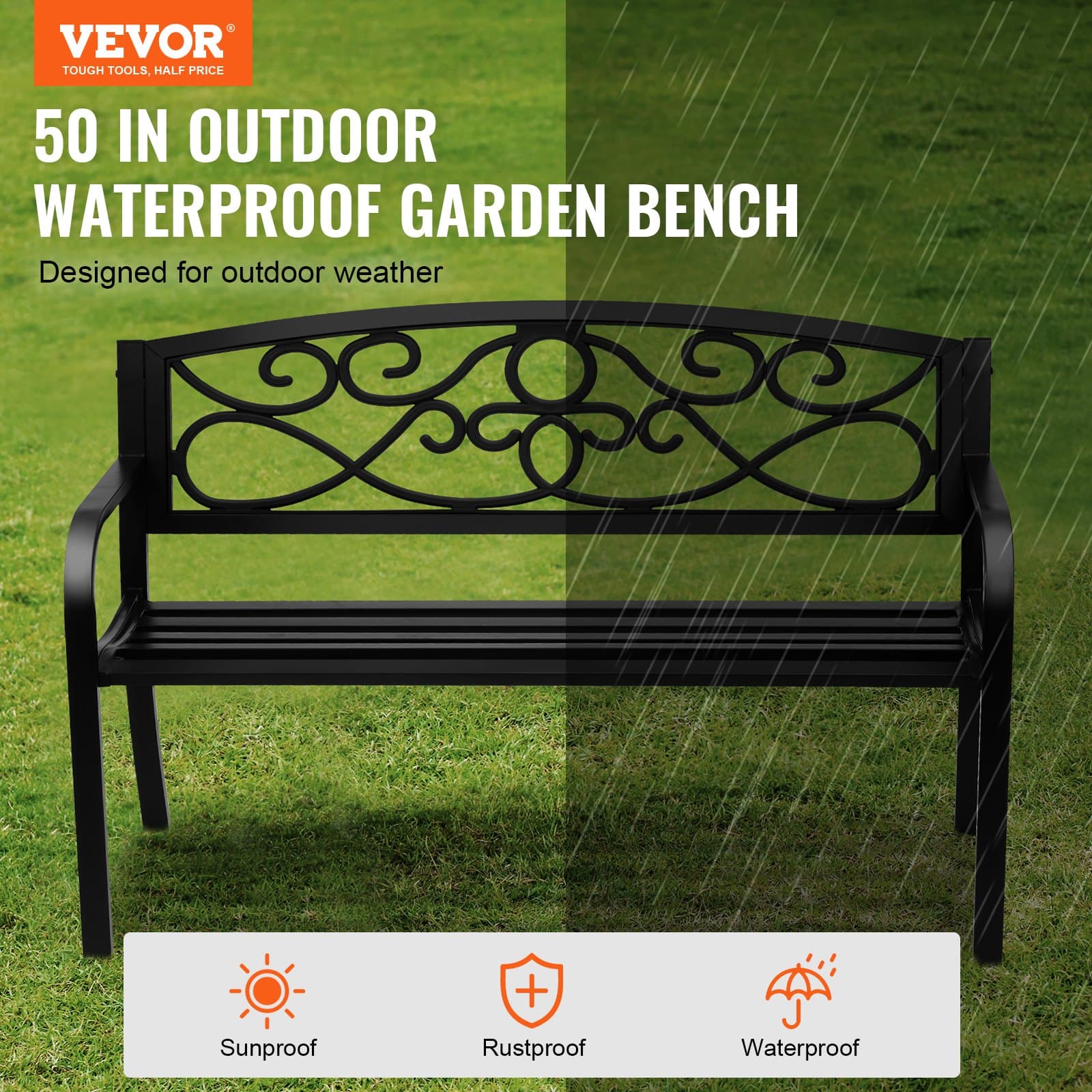 Elegant 50-Inch Metal Garden Bench for Effortless Relaxation - image 5