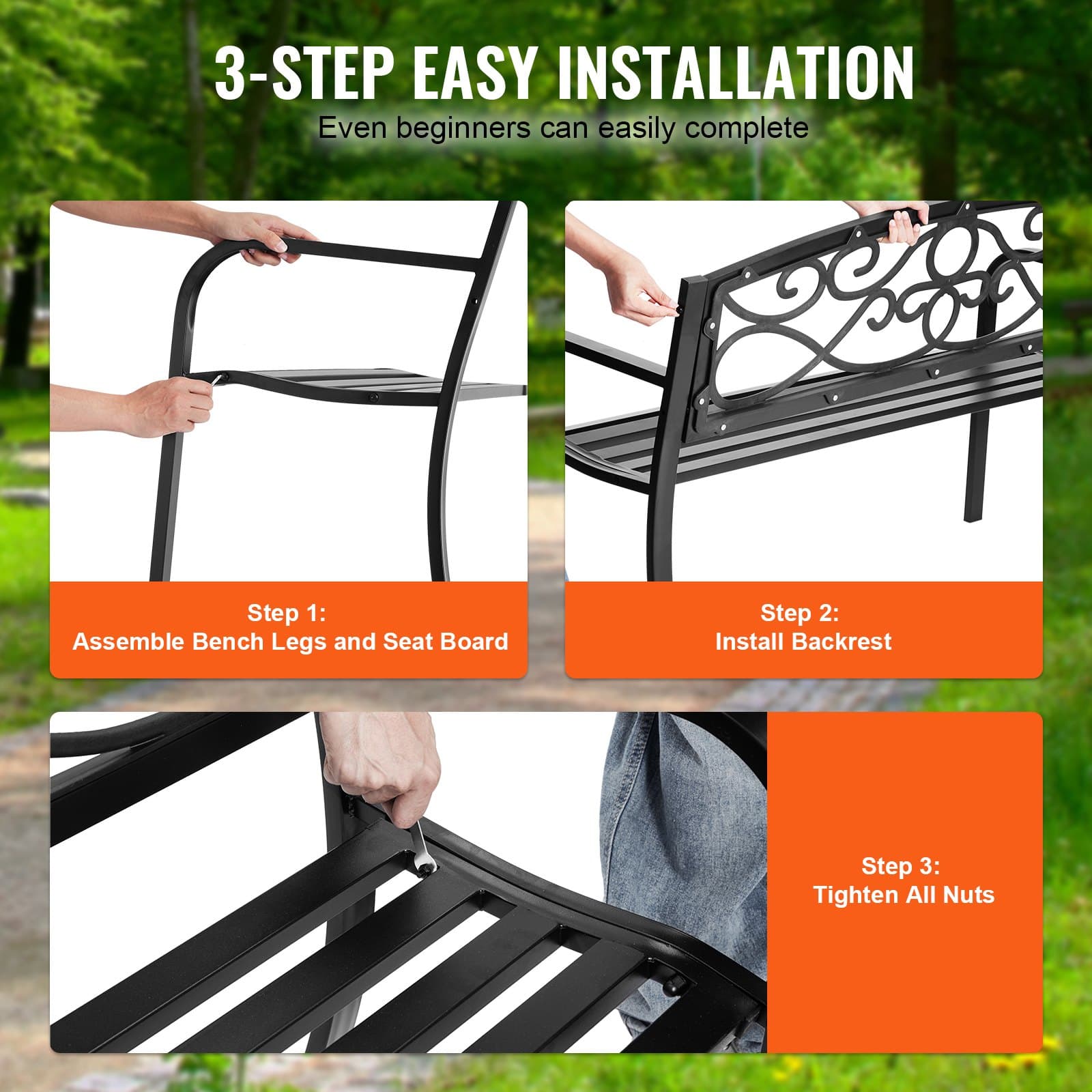 Elegant 50-Inch Metal Garden Bench for Effortless Relaxation - image 3
