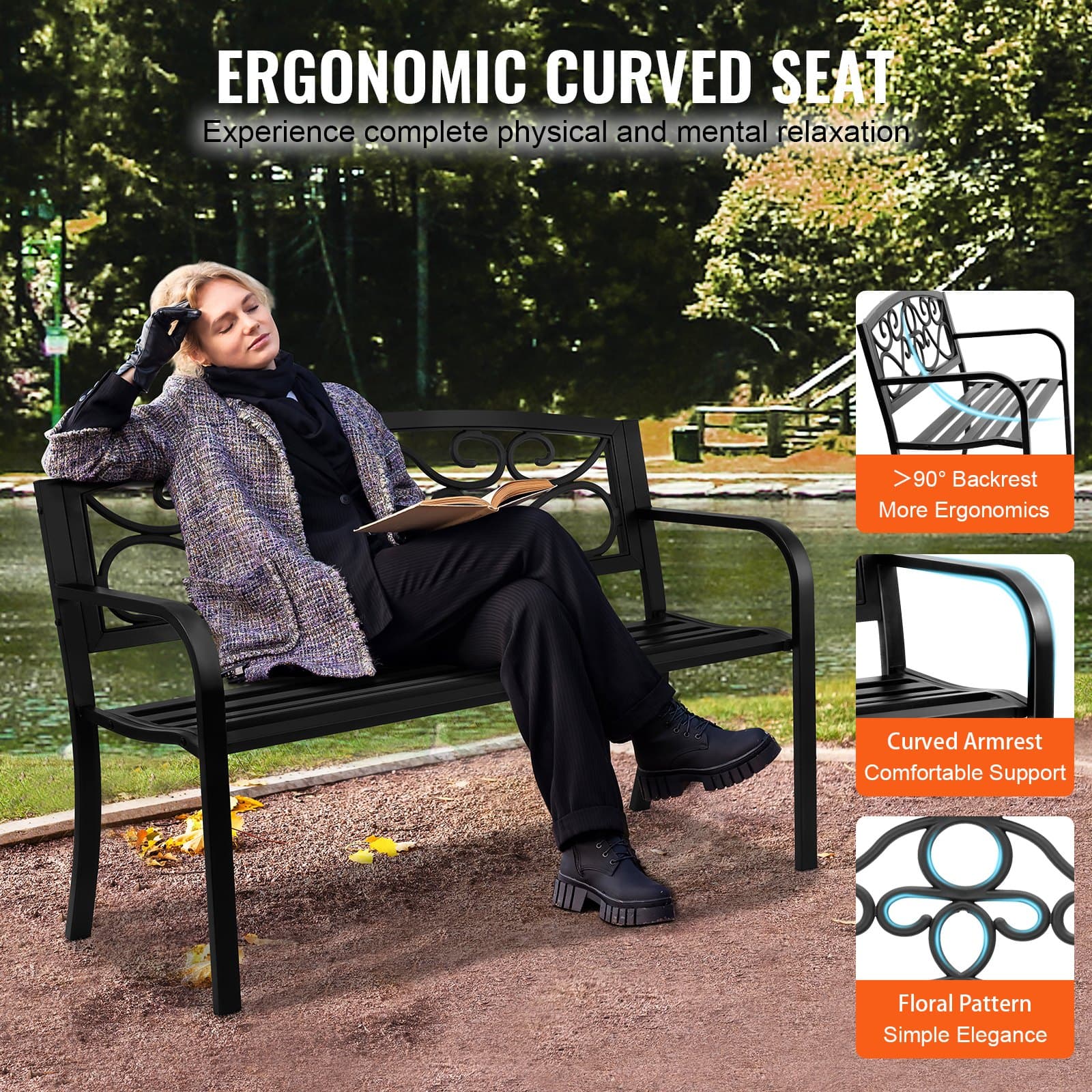 Elegant 50-Inch Metal Garden Bench for Effortless Relaxation - image 4